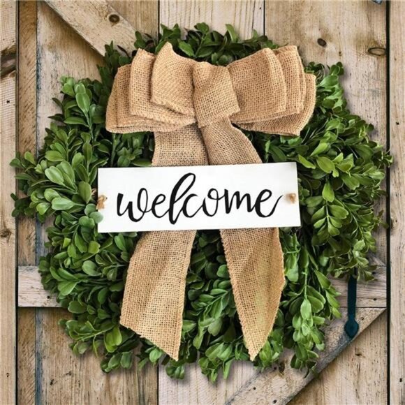 Preserved Boxwood Fall Outdoor Wreath 14", Welcome Sign, Farmhouse Fall Wreath - Picture 2 of 7